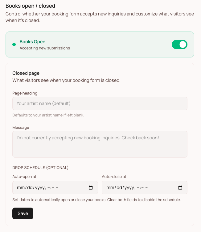 Books open / closed toggle