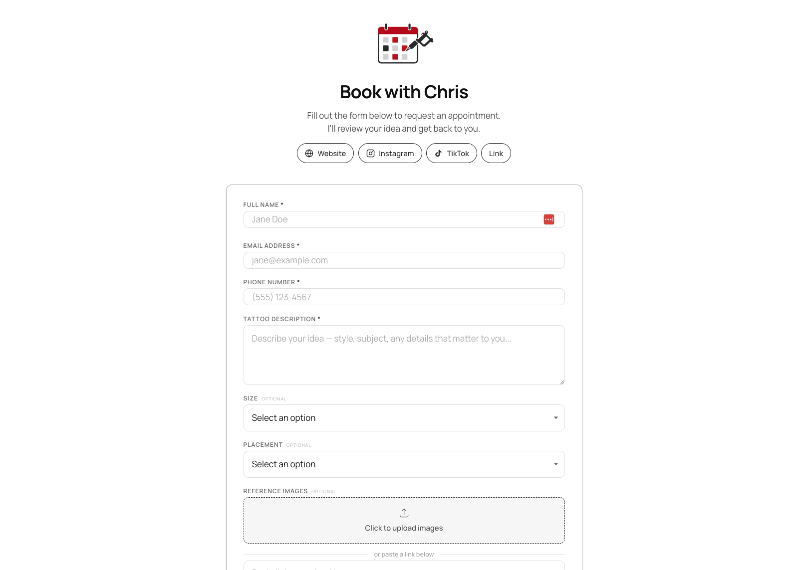 Client booking form